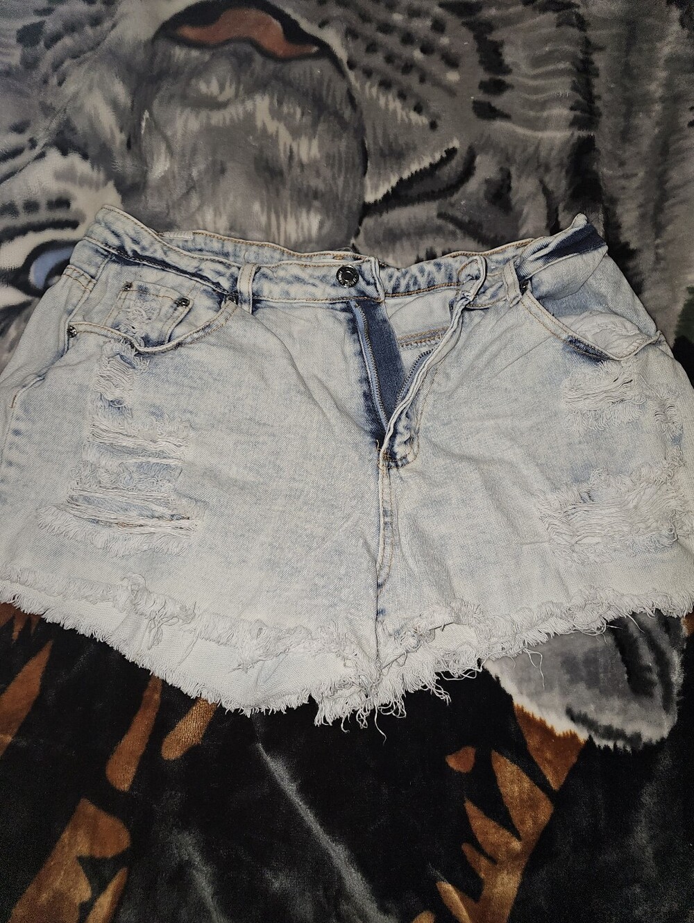 Women's Light Blue Distressed Denim Jean Shorts - Casual Frayed Hem